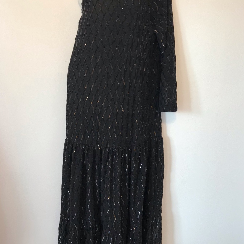 Zara black sequin asymmetrical maxi formal evening dress size XL - Picture 6 of 8